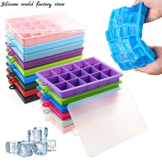 Silicone world 24/15 Grids Silicone Ice Cube Mold Trays with Lids